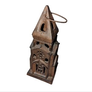 Antique Vintage Cast Iron Hanging Cathedral Church Tea Candle Holder